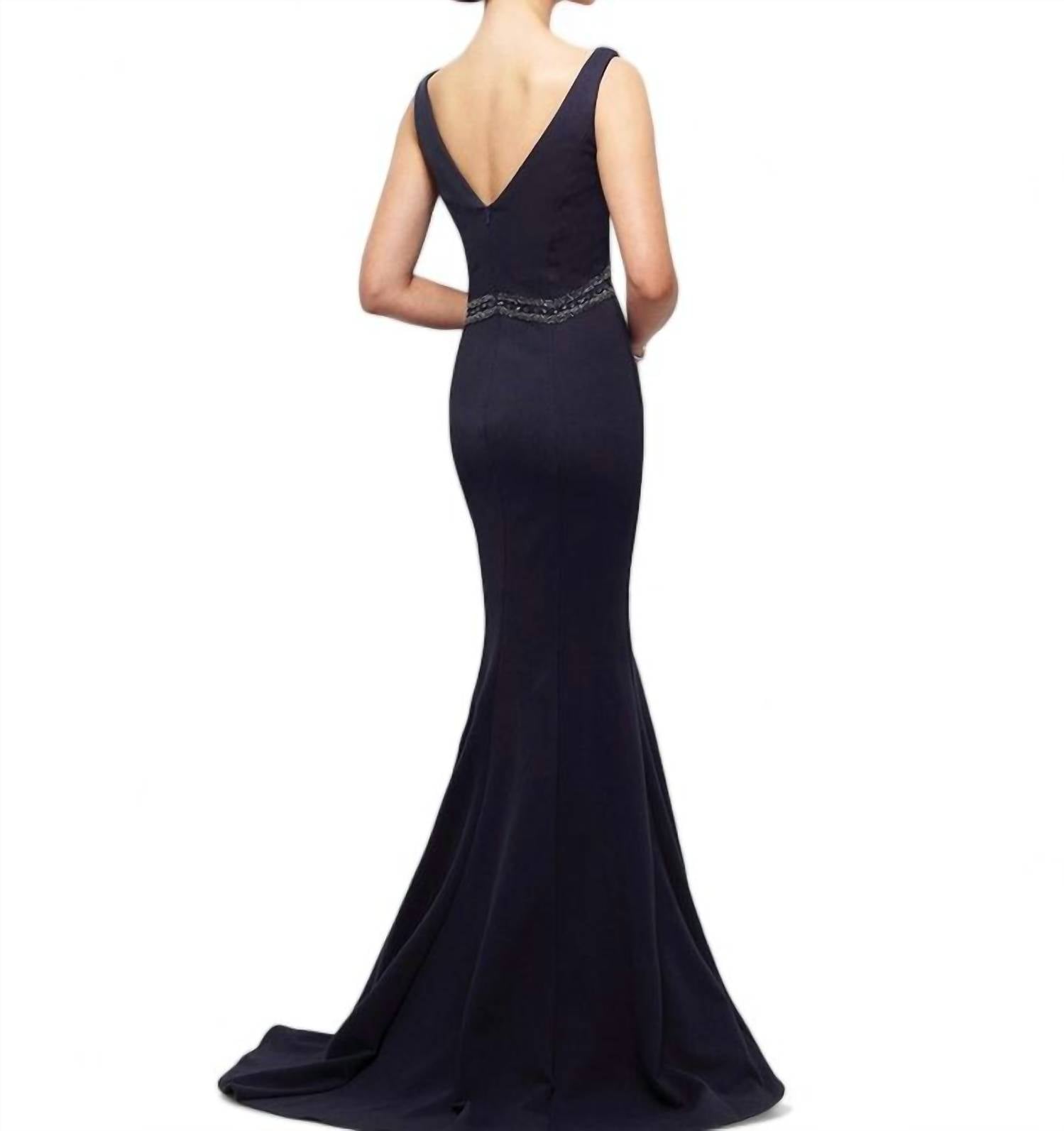 Montage By Mon Cheri - SLEEVELESS CREPE FIT AND FLARE GOWN WITH CAPE