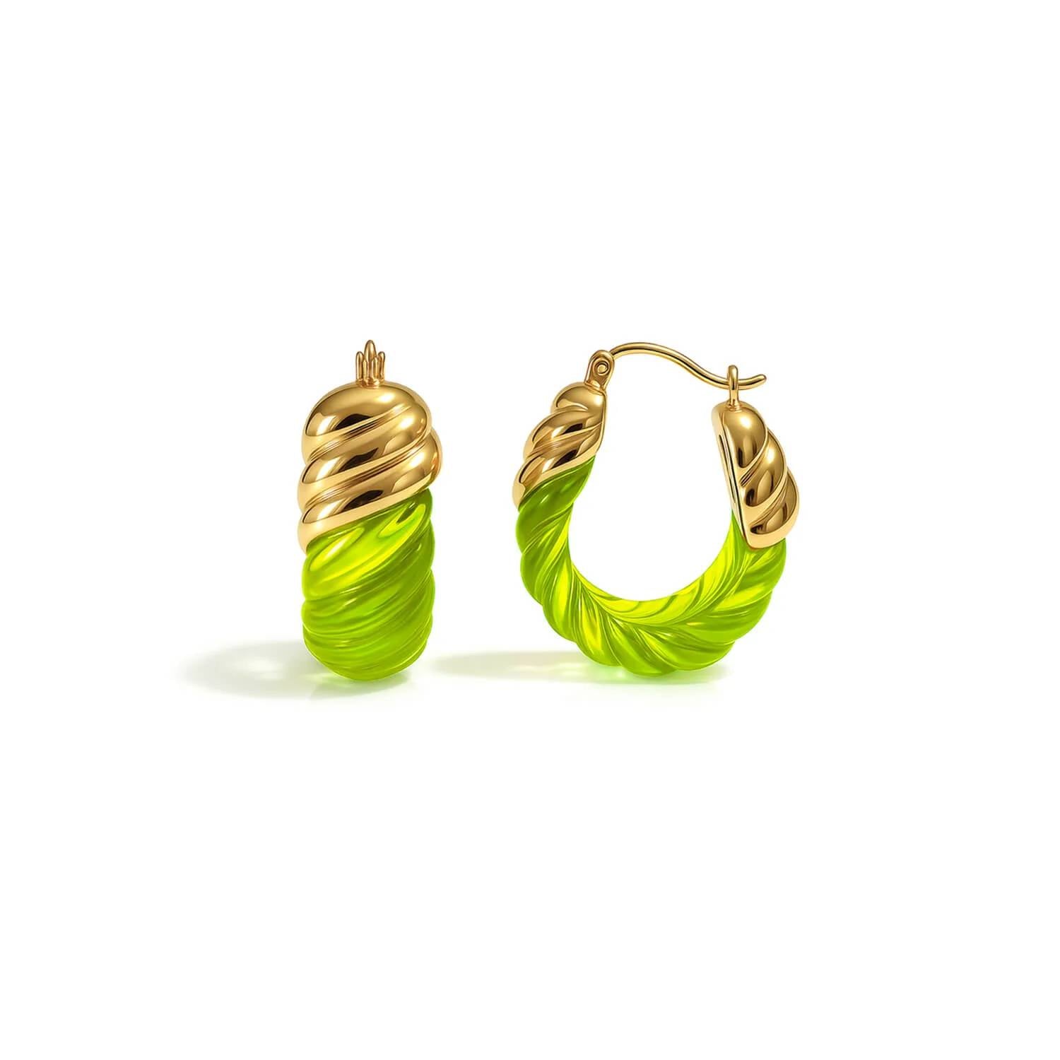 Gold & Honey - Women's Rope Shrimp Lucite Birthstone Hoop Earrings