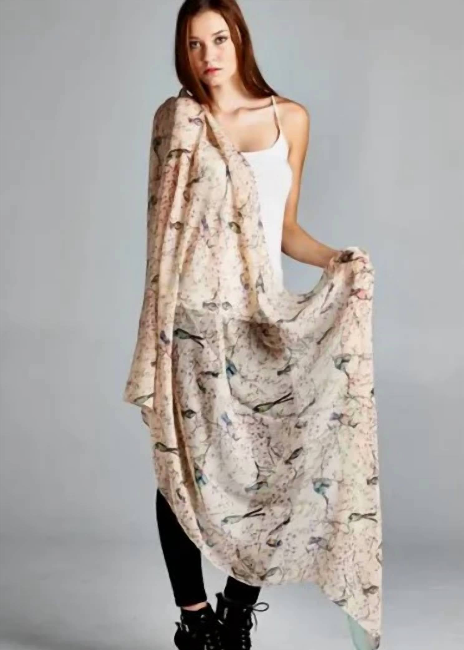 La Soul - Women's Birds In Branches Printed Lightweight Scarf Wrap