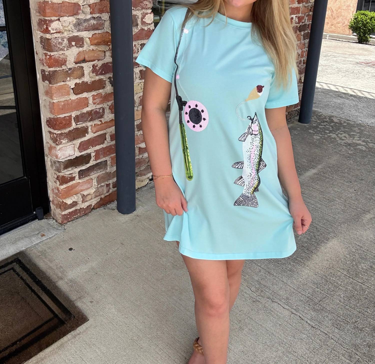 Queen Of Sparkles - Fish On Fishing Rod Tee Dress