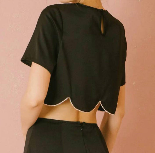 Storia - Rhinestone Trim Cropped Top