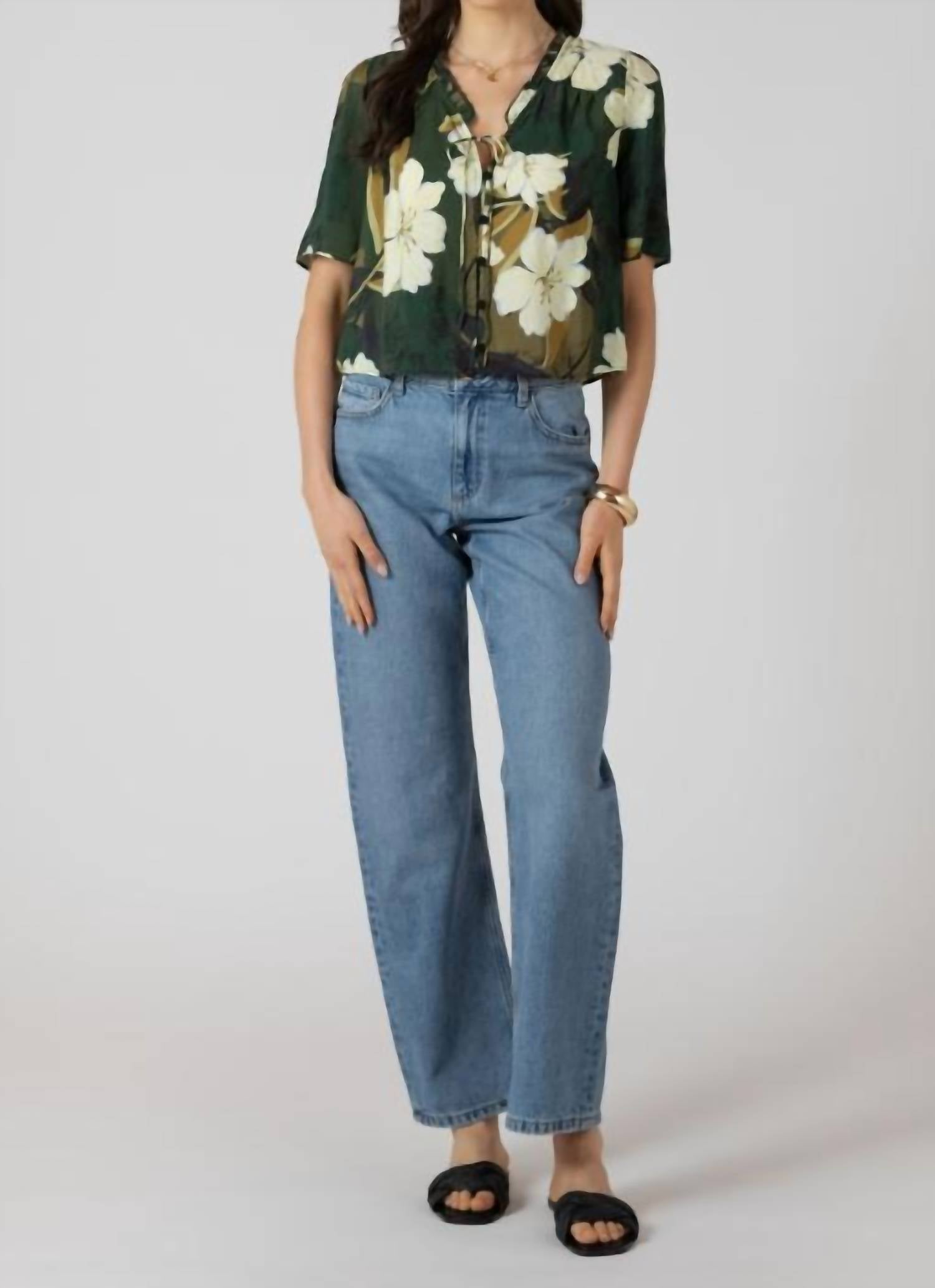 Dex Floral Flutter Sleeve Blouse in palm blossom - women's blouse - alternate view