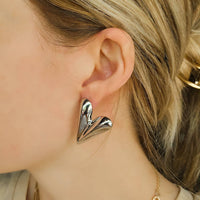 Rho - Women's Puffy Textured Heart Drop Earrings
