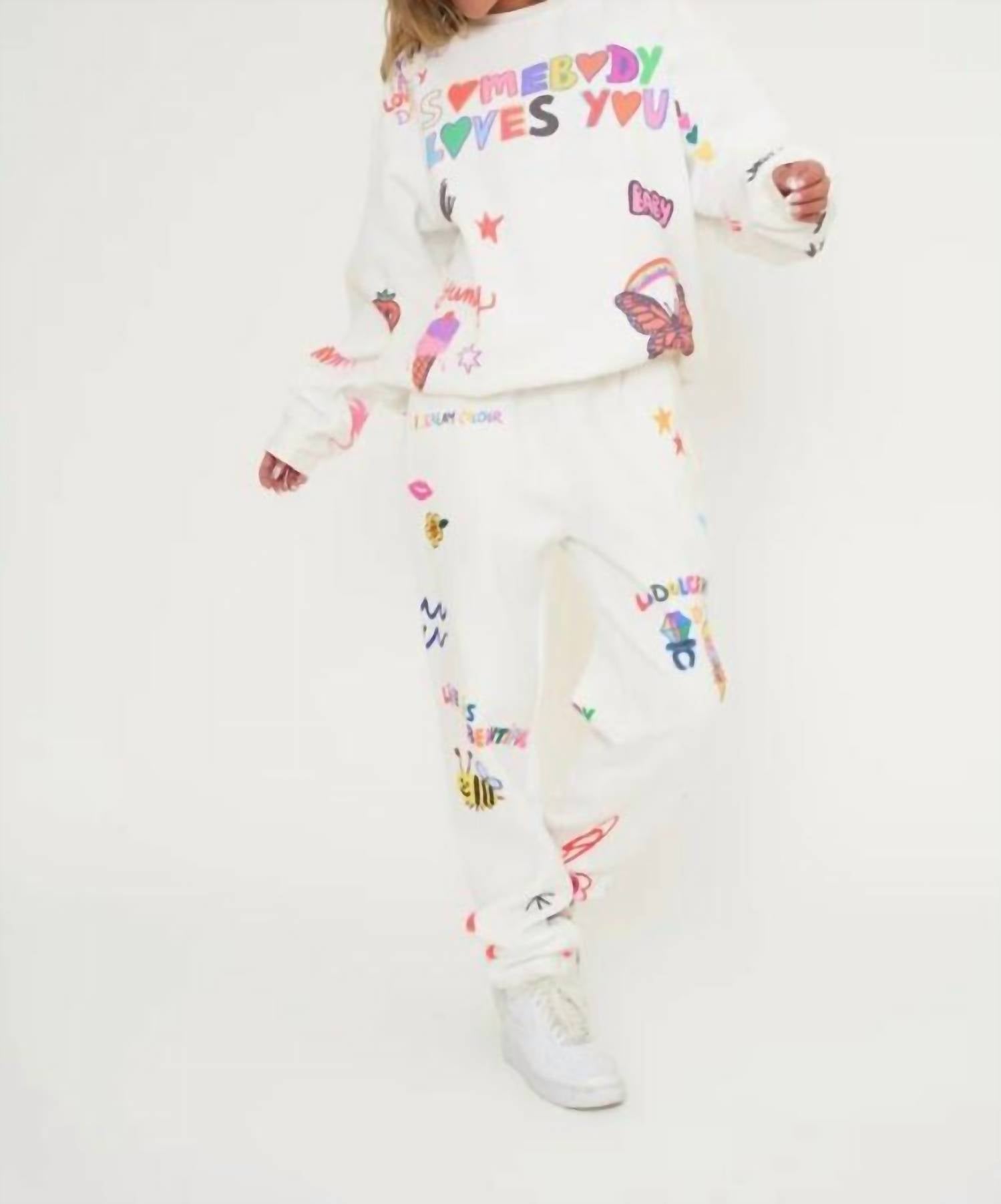 The Mayfair Group Scream Colour Somebody Loves You Sweatpants in white - women's pants