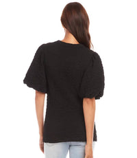 Karen Kane Perla Puff Sleeve Textured Top in black - women's blouse - detail view
