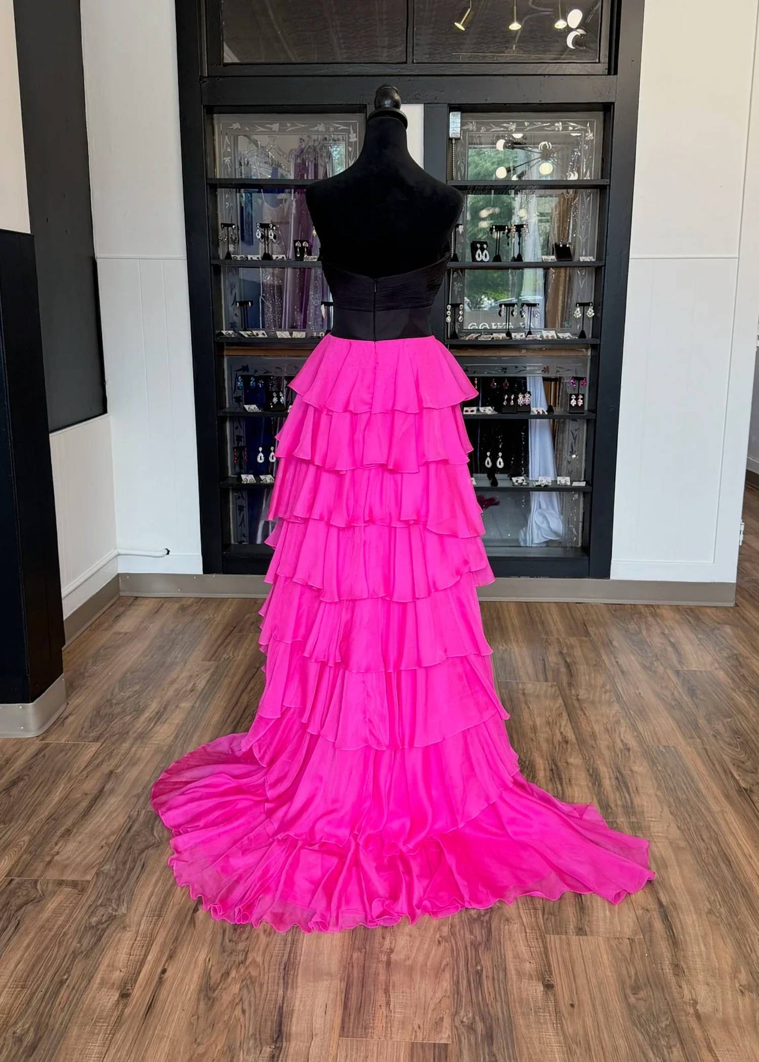 Sherri Hill - Women's Strapless Chiffon Ruffle Dress