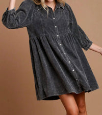 Bibi - Washed Corduroy Button Down Dress With Side Pocket