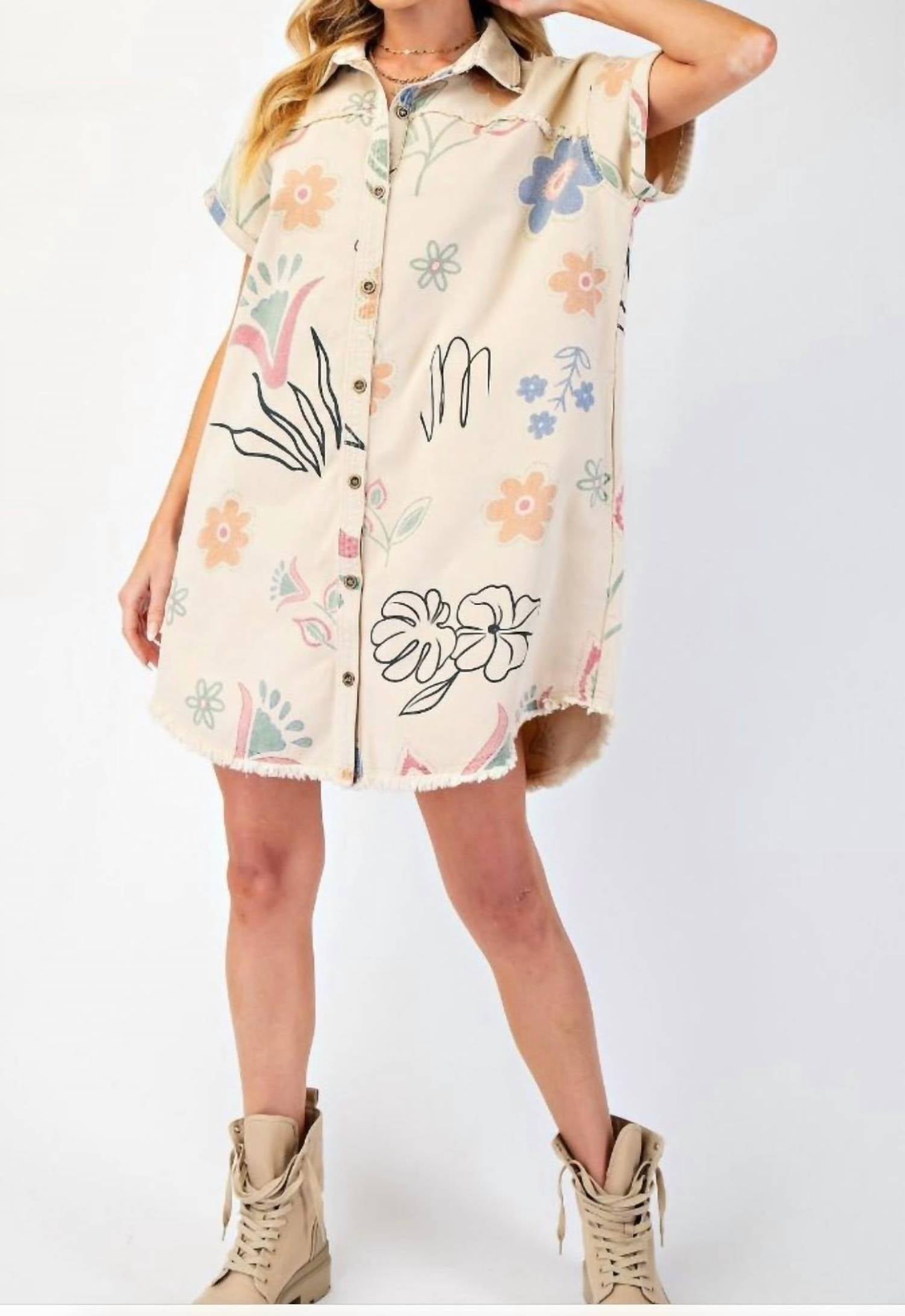 Easel - Rene Floral Denim Dress