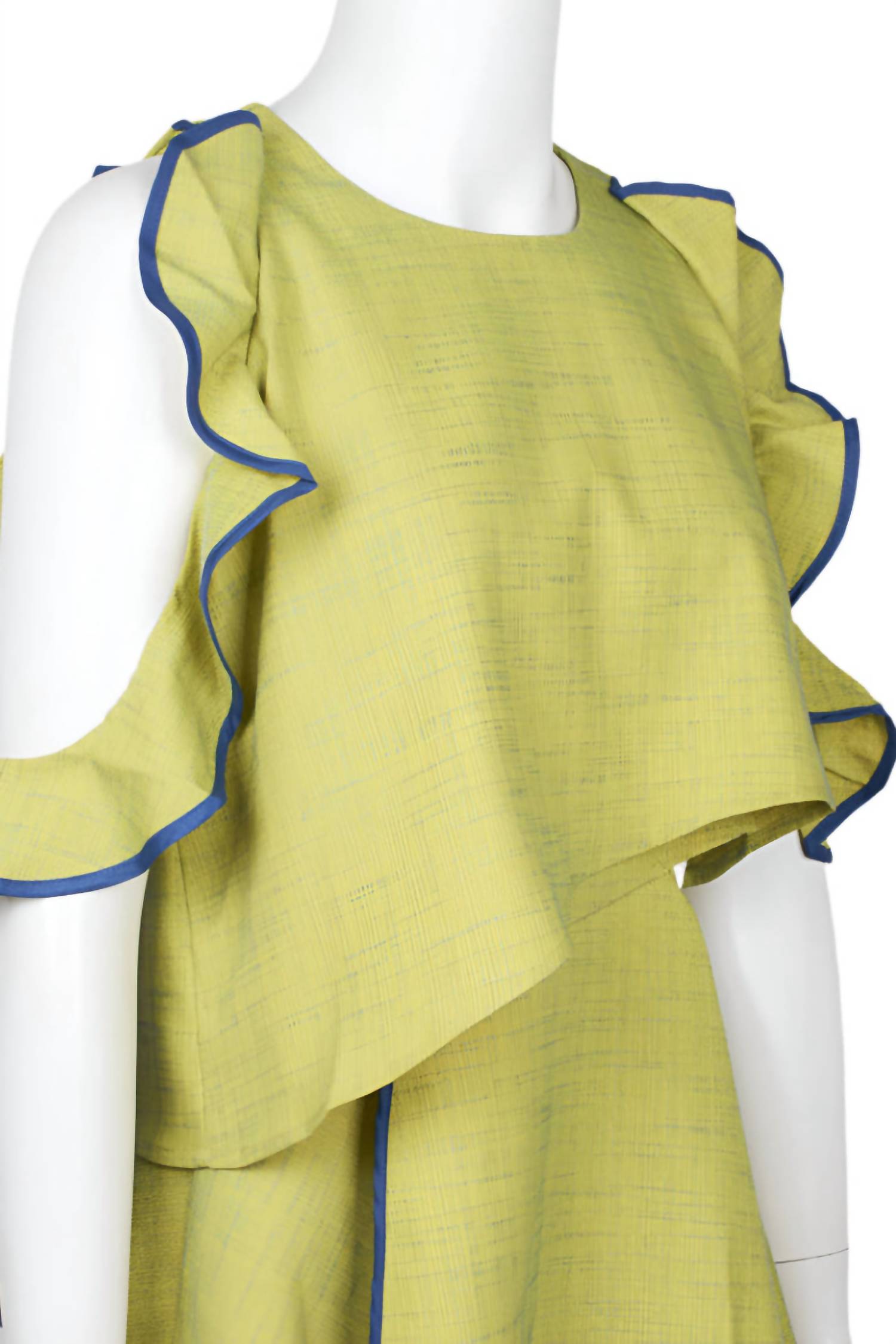 Why Dress - Women's Crew Neck Ruffled Sleeveless Crepe Top