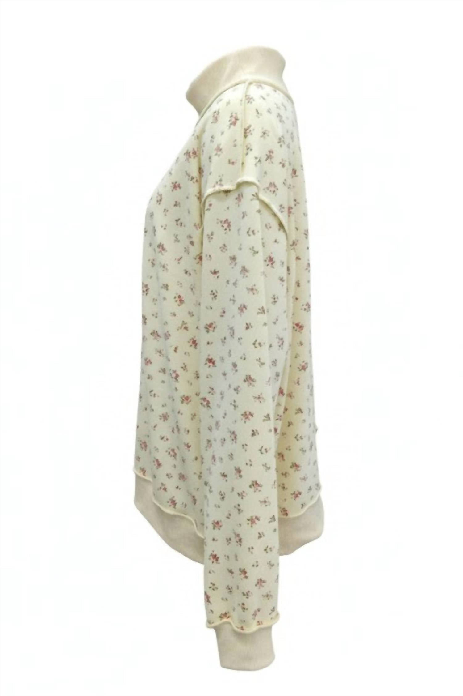 BUCKETLIST Floral Print Oversized Mock Neck Sweatshirt in beige - women's sweater - view 8