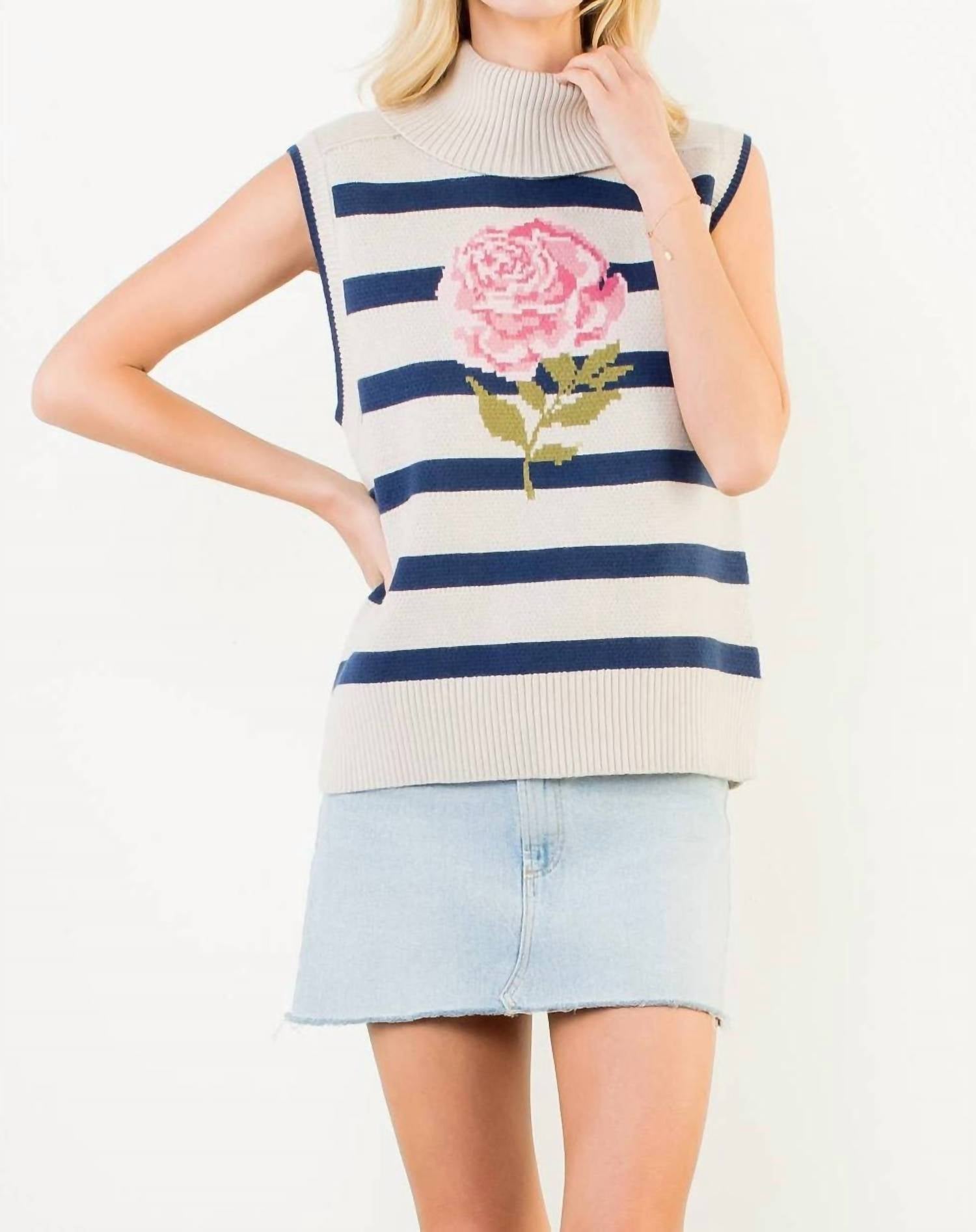 THML Pretty In Pink Sleeveless Knit Sweater in pink sleeveless knit sweater in cream - women's sweater