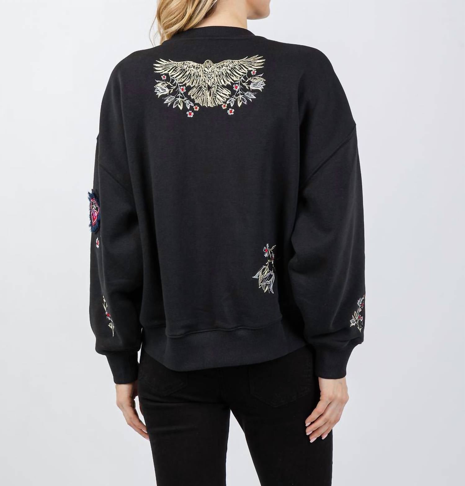 cinq a sept Heritage Patch Brandy Pullover Sweater in black multi - women's sweater - detail view
