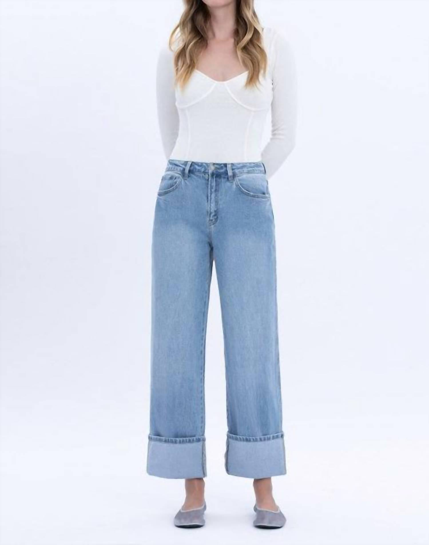 Vervet By Flying Monkey - Gabby Super High Rise Baggy Cuffed Straight Jeans
