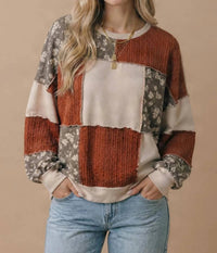 Haptics - Color Block Floral Patchwork Pullover Sweatshirt