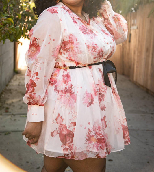 Latiste - Sweet Like Ice Cream Chiffon Empire Waist Mini Dress - Plus Size