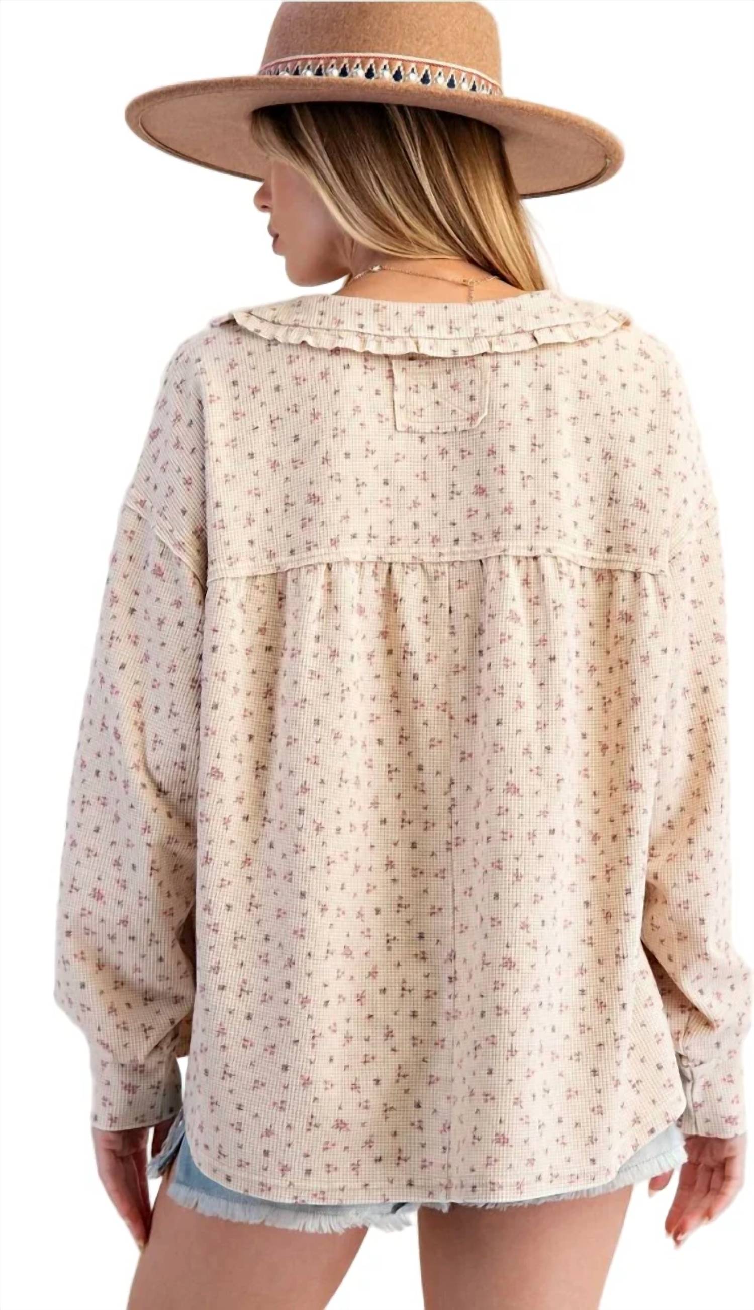 Easel - Floral Printed Thermal Washed Top