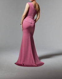 Mgny - Peplum One-shoulder Neckline Gown
