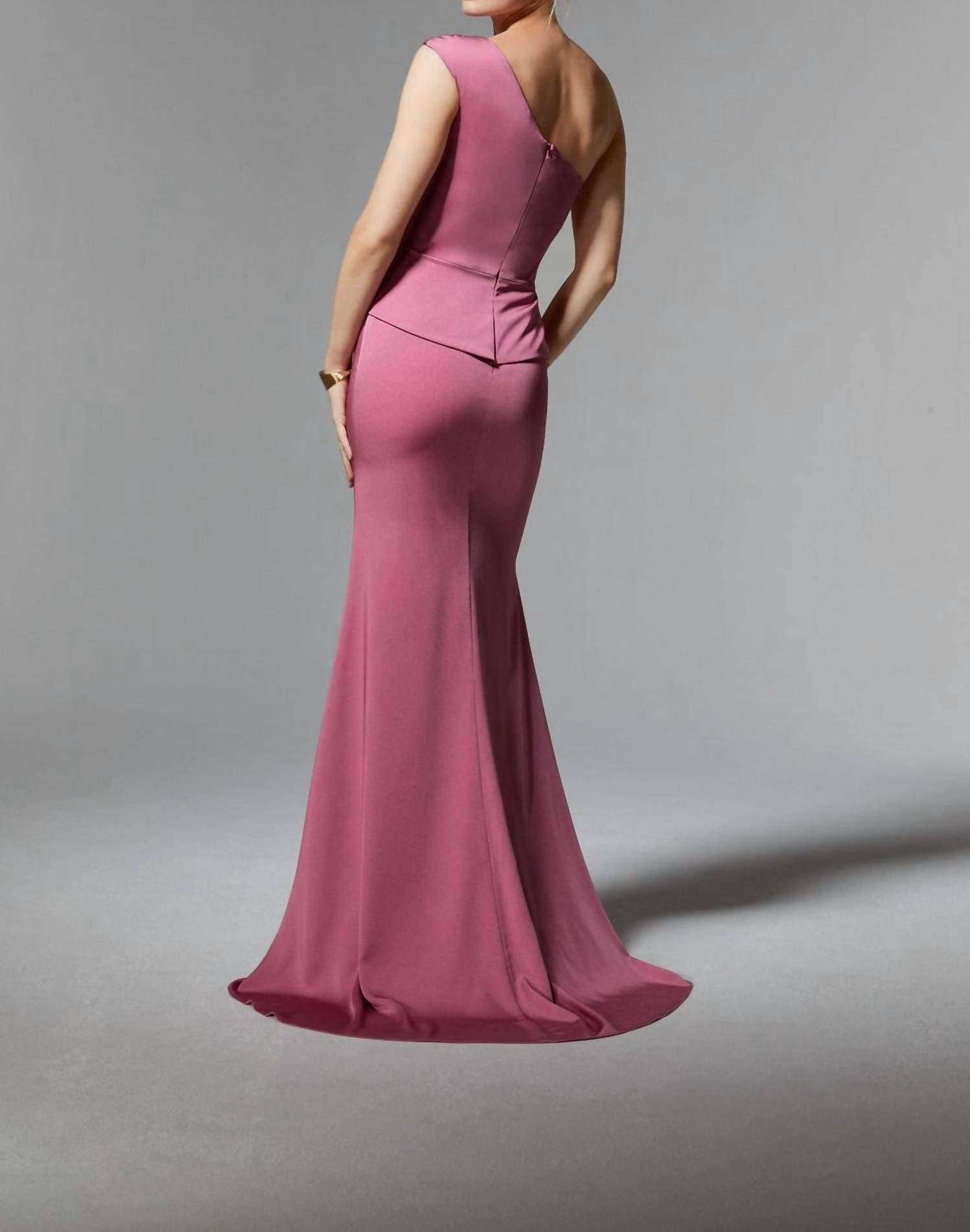 Mgny - Peplum One-shoulder Neckline Gown