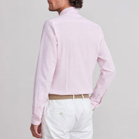 Emanuel Berg Byron Textured Crinkle Pin Stripe Shirt in light pastel pink - men's shirt - detail view