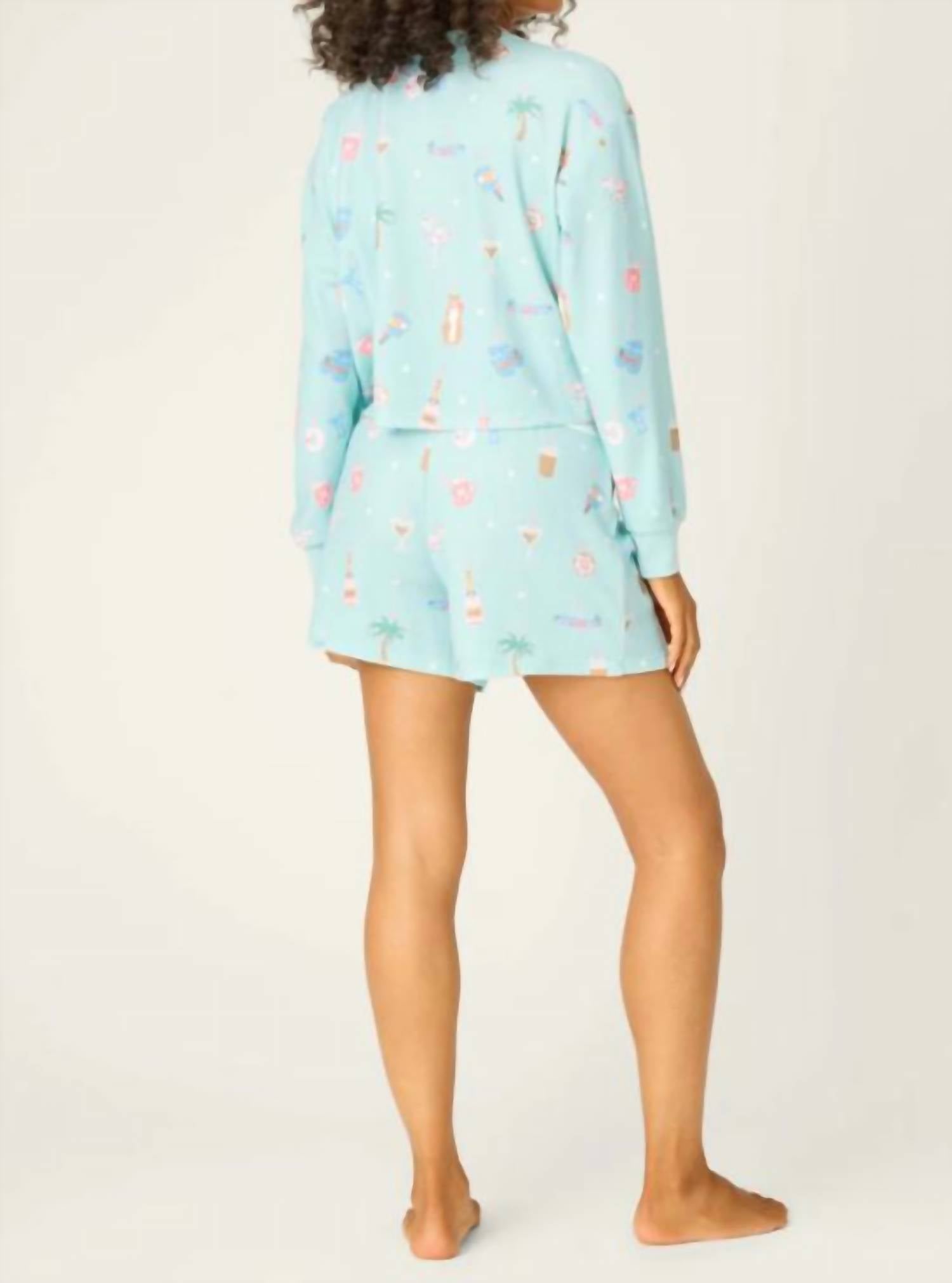 PJ Salvage Boyfriend Boxer Ornament Print Shorts Set in light mint - women's sleepwear - alternate view