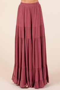 Mittoshop - Tiered Flowy Elastic Waist Lined Maxi Skirt