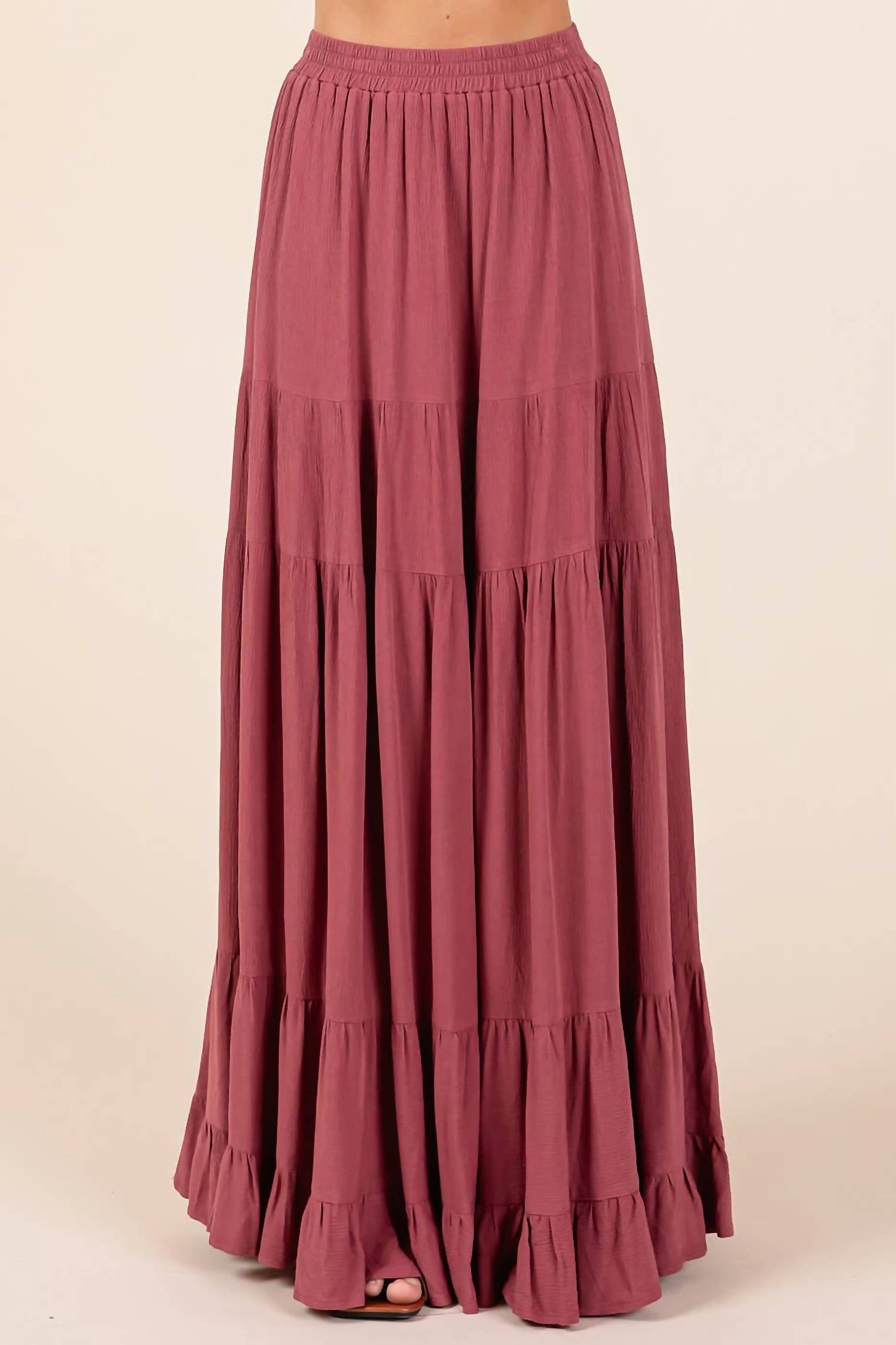 Mittoshop - Tiered Flowy Elastic Waist Lined Maxi Skirt