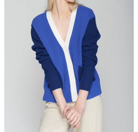 Vilagallo - Patch Pocket V-neck Colorblock Cardigan