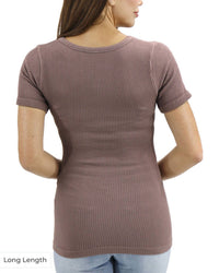 Grace and Lace Short Sleeve Knit Top in taupe - women's t-shirt - detail view