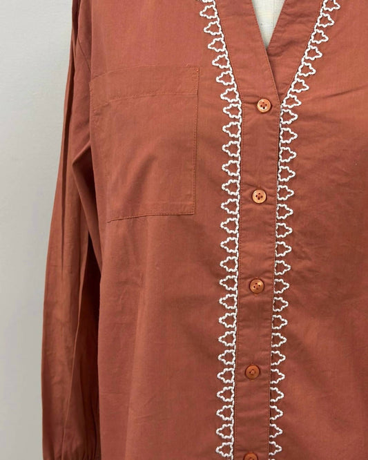 Thml - Women's Long Sleeve Embroidered Button Up Top