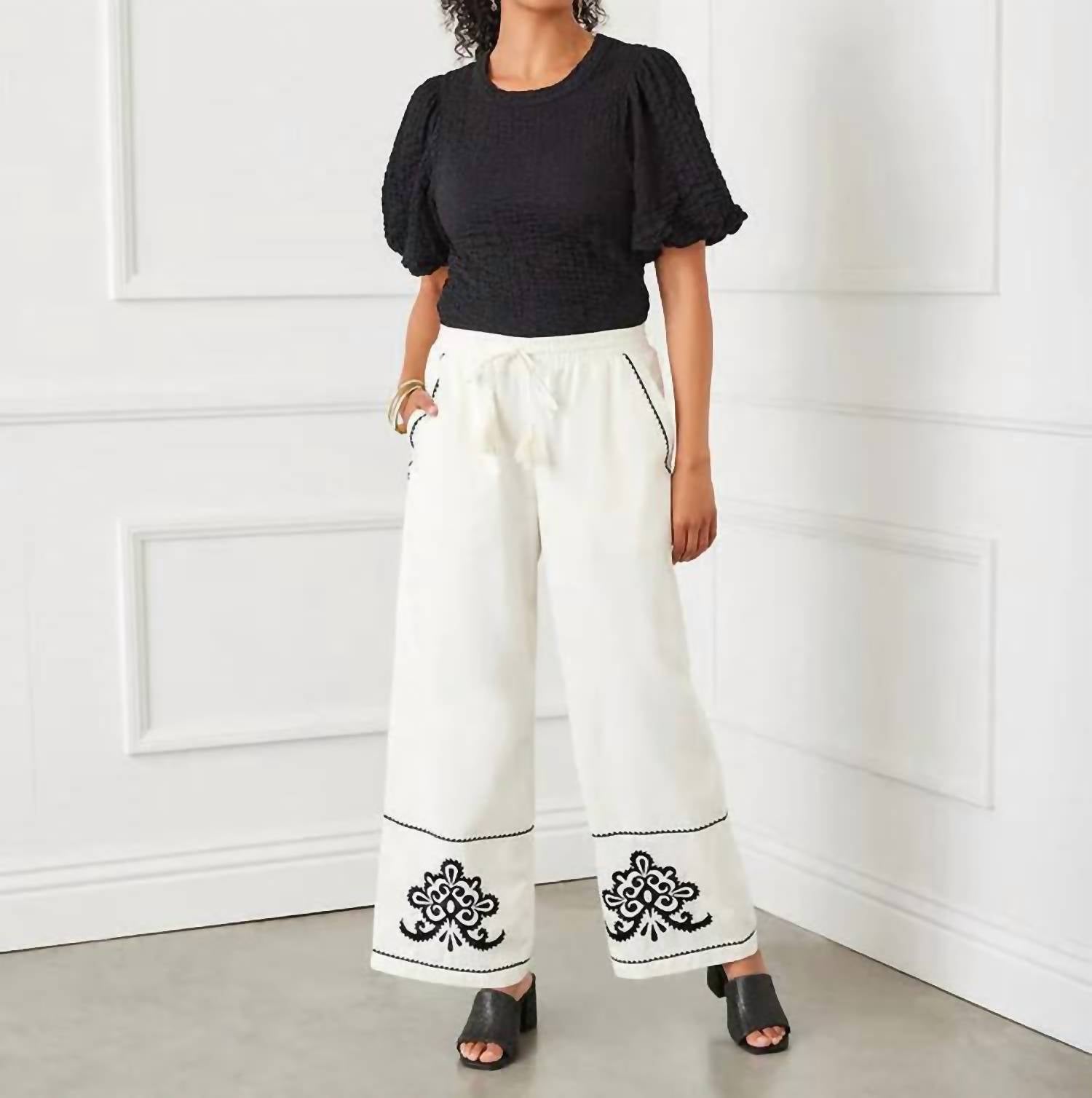 Karen Kane - Evie Embroidered Drawstring Ankle Pants