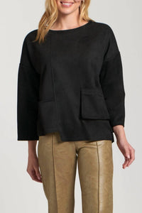 Apny - Vegan Leather Pull Over Top With Stair Step Hem