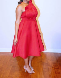 Metamorphosis - Patchwork One-shoulder Evening Party Midi Dress