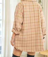 Davi & Dani - Plaid Long Sleeve Jacket With Front Pocket - Plus