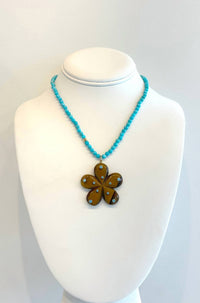 Knotty Bling - Women's Poppy Necklace With Tiger Eye Flower