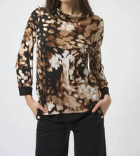 Joseph Ribkoff - Animal Print Mock Neck Long Sleeves Top