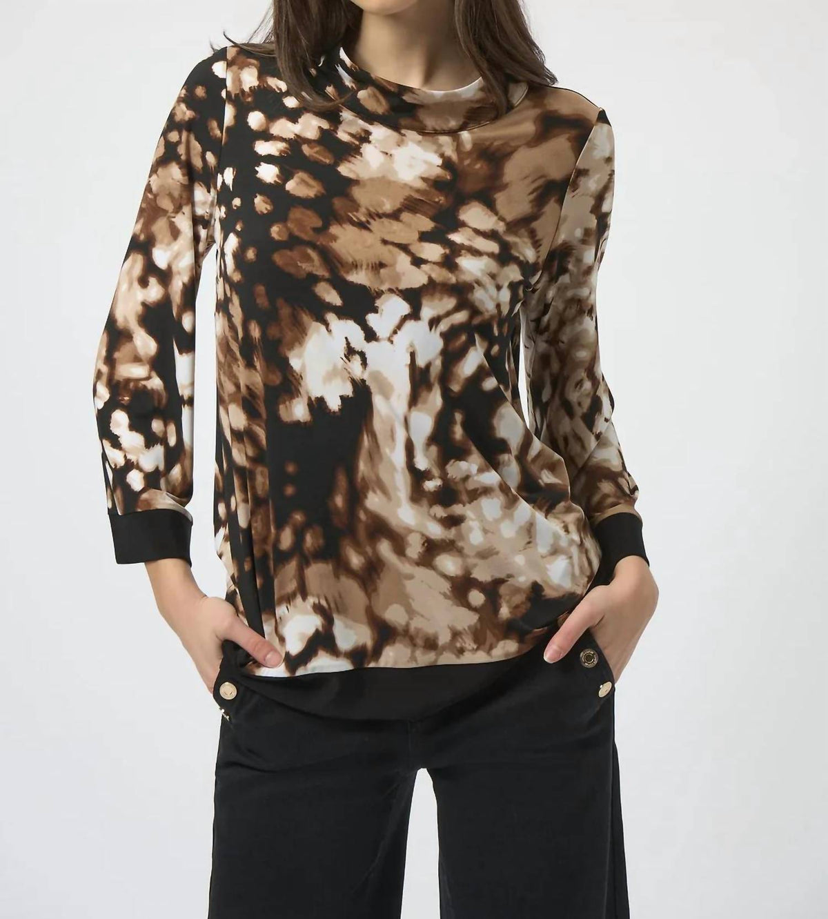 Joseph Ribkoff - Animal Print Mock Neck Long Sleeves Top