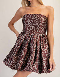 Ee:Some - Leopard Strapless Bubble Hem Dress