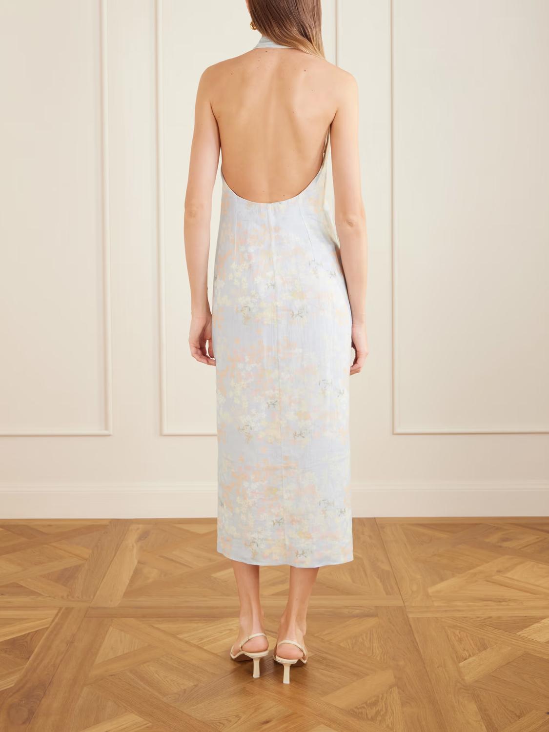 Bernadette - Cici Jasmin Floral-print Linen Halterneck Midi Dress
