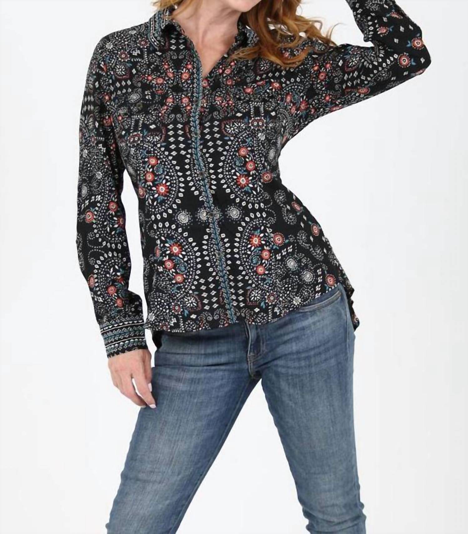 Nostalgia - Printed Shirt With Lace Up Back