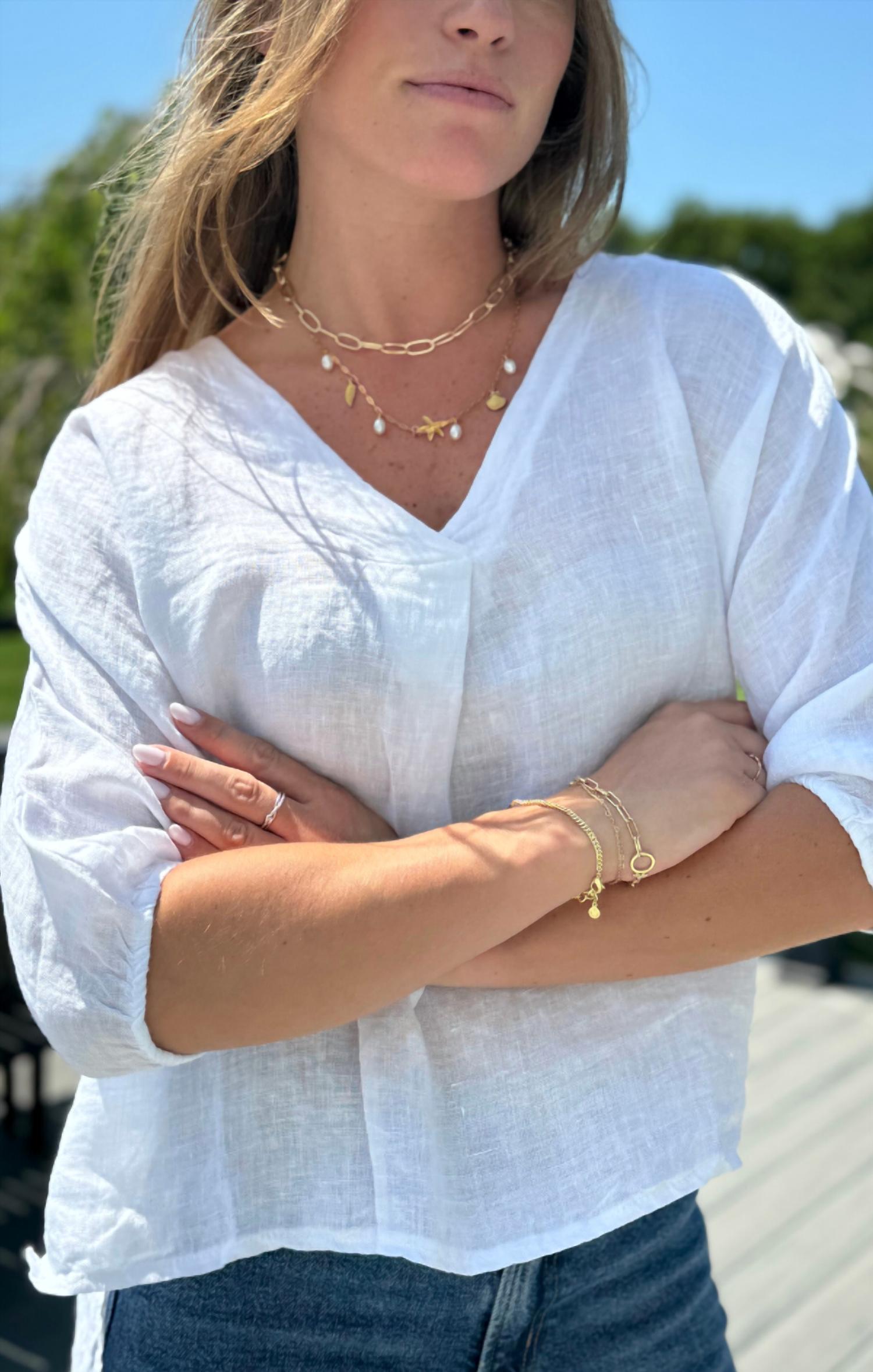 Made In Italy - Courtney Linen Elbow Sleeve Top
