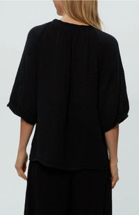 Michael Stars Jeanie Puff Sleeve Top in black - women's blouse - detail view