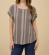 Blu Pepper - Stripe Cuff Sleeve Top