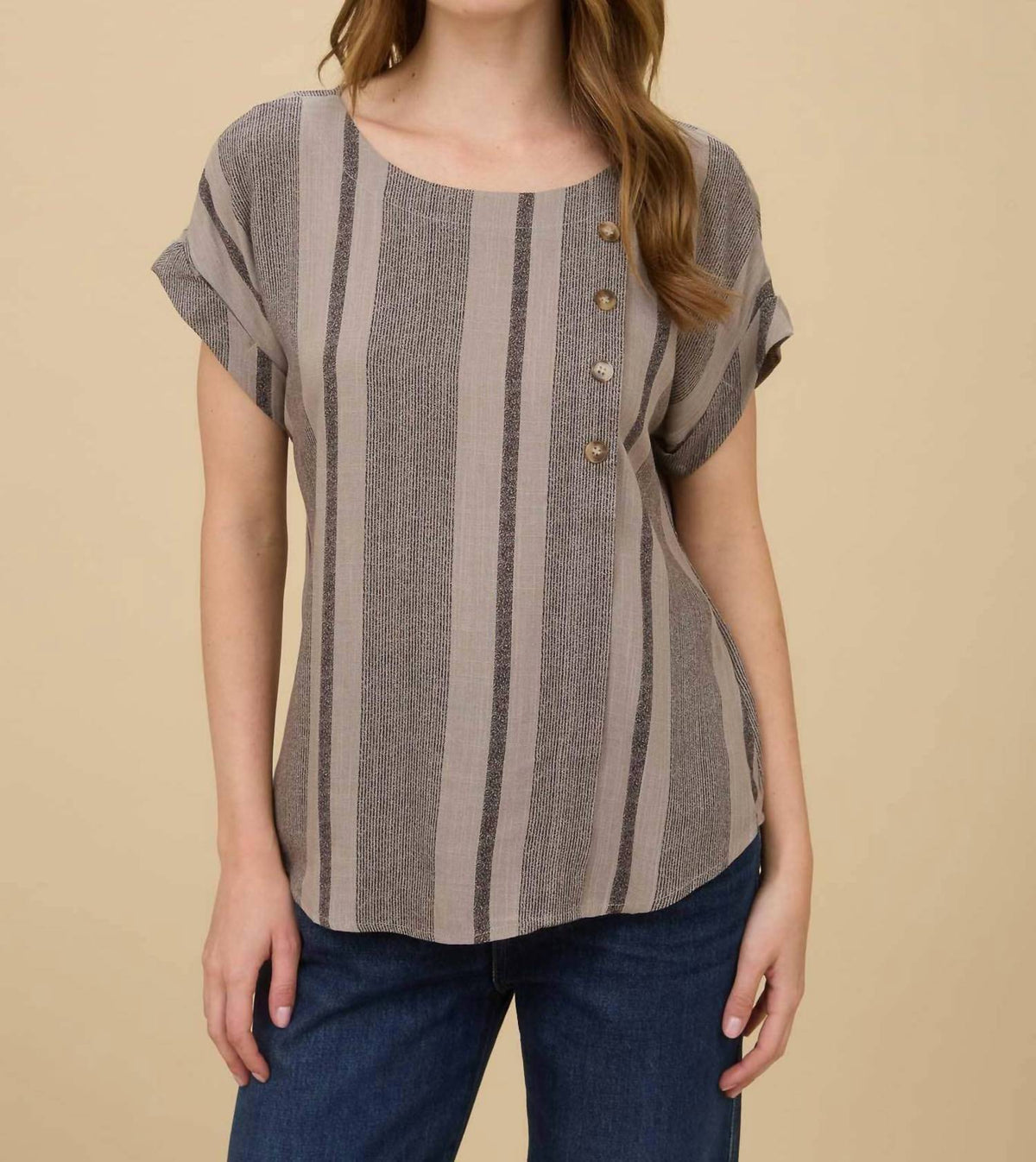 Blu Pepper - Stripe Cuff Sleeve Top
