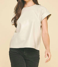 PINCH Phoebe Faux Leather Top in oyster - women's shirt