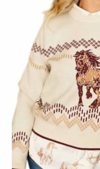 SKIES ARE BLUE Cowgirl Crewneck Sweater in beige - women's sweater - detail view