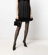 SAINT LAURENT Feather Trim Satin Slip Minidress in black - women's dress