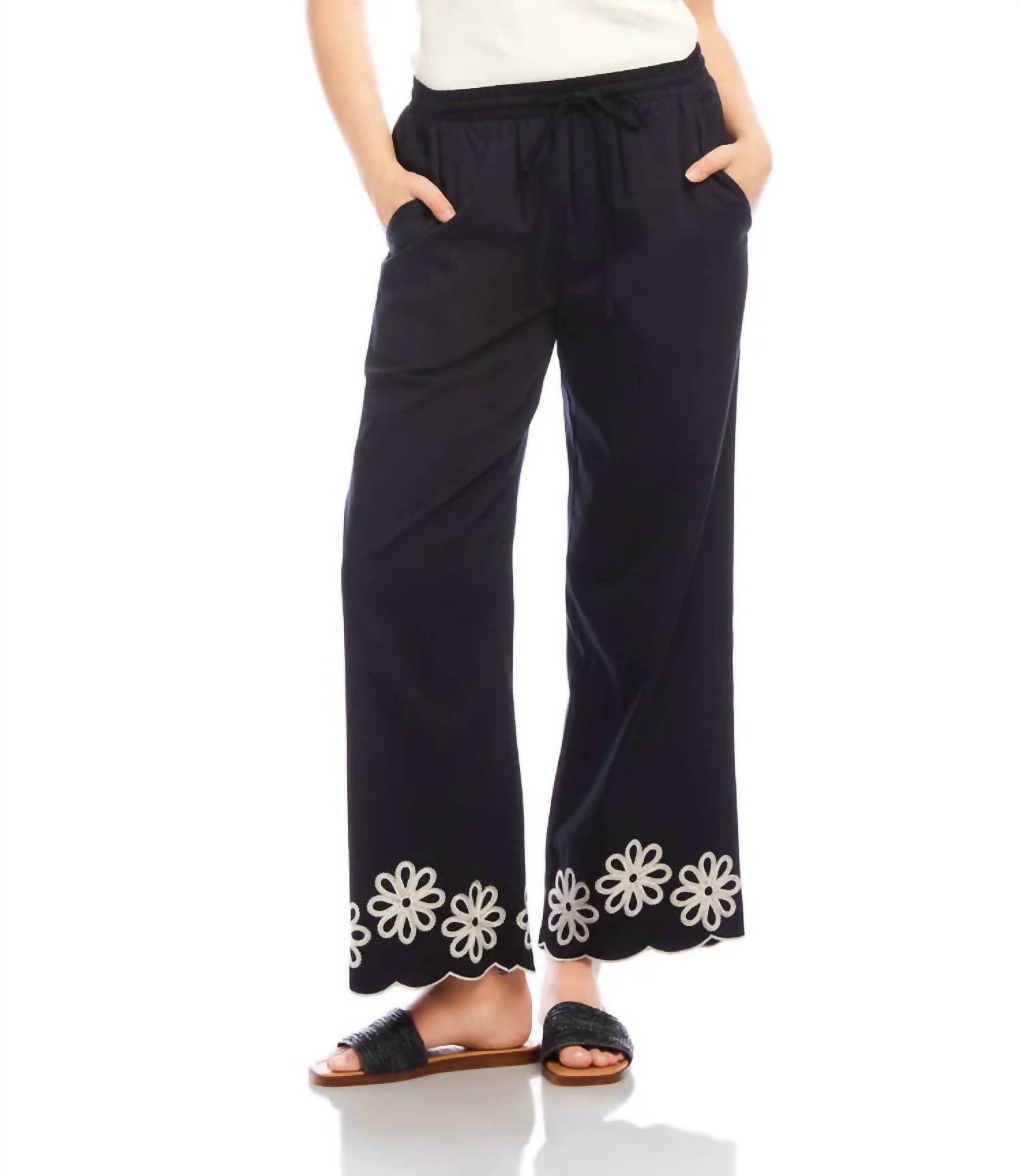 Karen Kane Sherrit Scallop Drawstring Pants in black and cream - women's pants