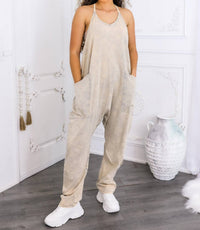 Surelymine - Mineral Wash Jumpsuit Relaxed Fit Pocket Overalls