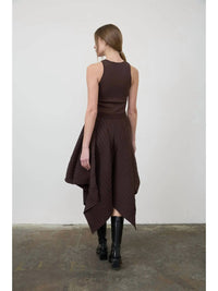 MOON RIVER Asymmetric Midi Dress in brown - women's dress - detail view