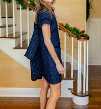 Sail To Sable - Metallic Tweed Short Sleeve Shift Dress